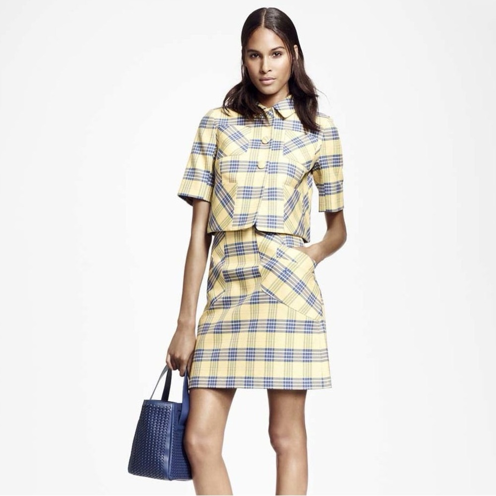 NWT Brooks Brothers Yellow Plaid Cropped Blazer/Skirt Set